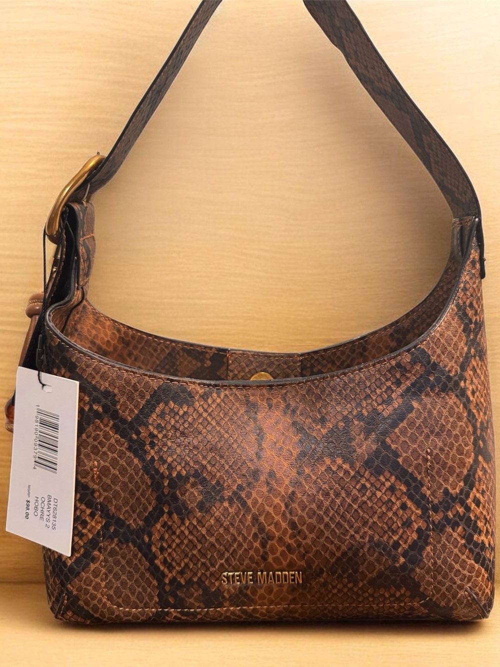 Steve Madden Brown Snake-Print Shoulder Bag